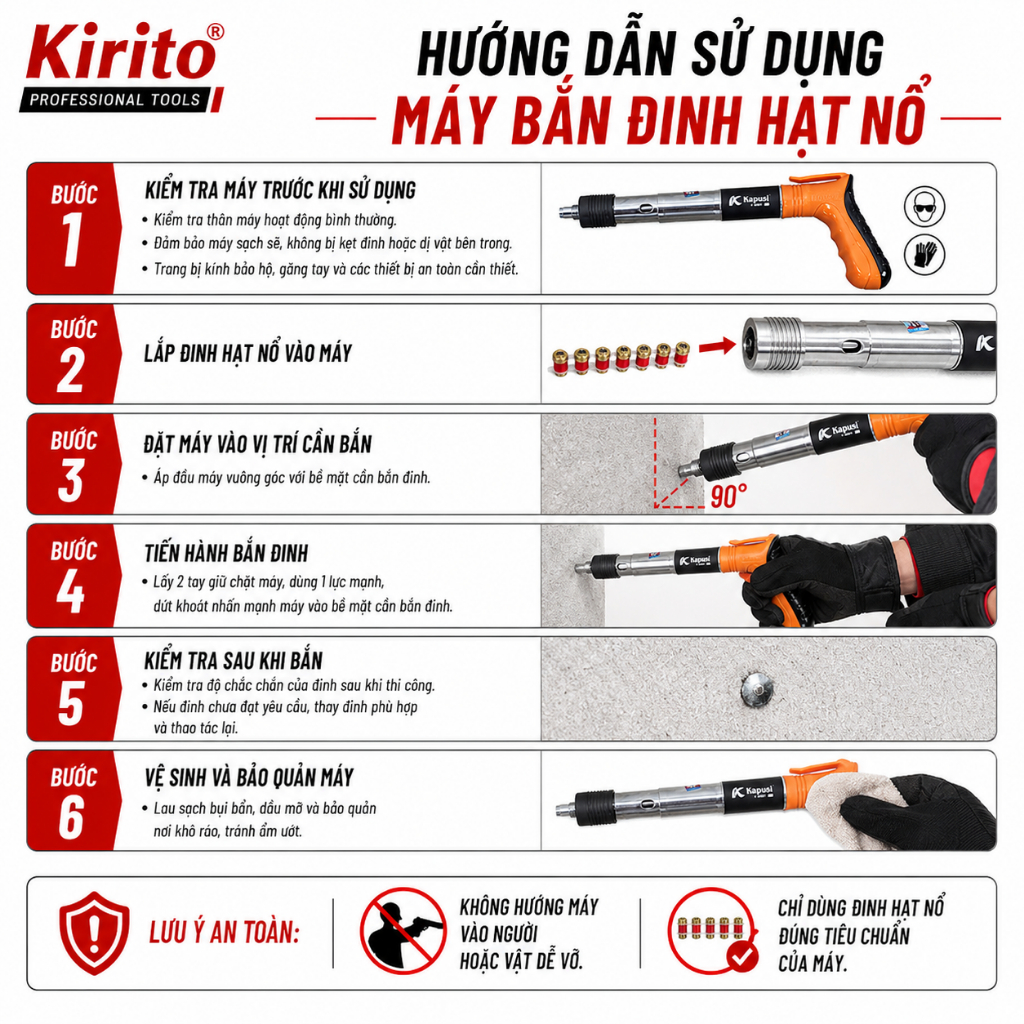Máy Bắn Đinh Bê Tông Hạt Nổ Kapusi Cao Cấp, Bắn Ty Trần Thạch Cao Không Dùng Điện K-6807/K-6821