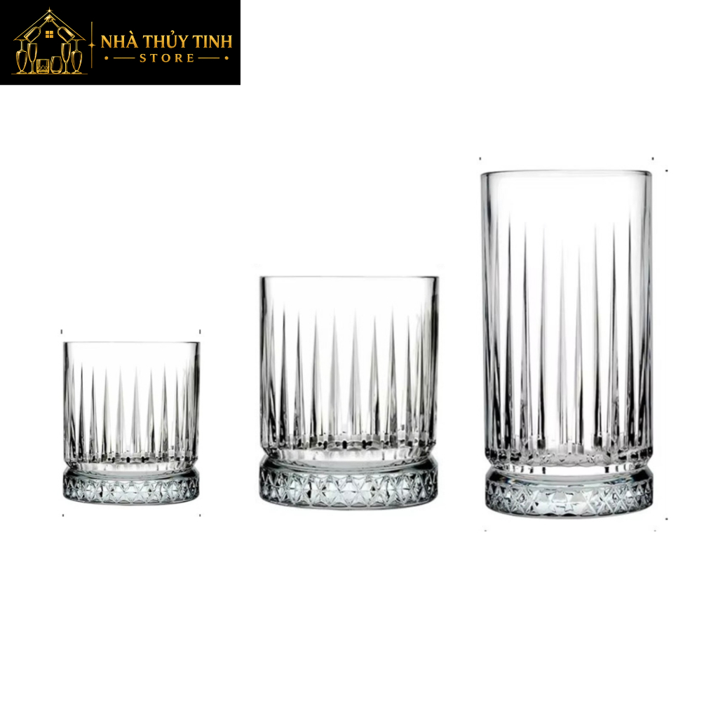 Combo ly thuỷ tinh sọc khắc đáy phong cách Châu Âu | Ly whisky | 250ml-350ml-450ml