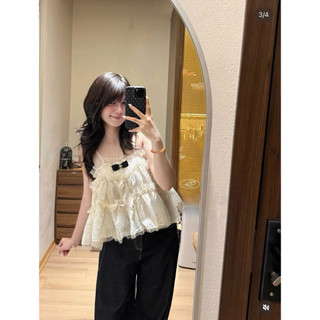 •𝙆𝙞𝙣𝙜𝙨𝙝𝙤𝙥𝙗𝙚𝙖𝙪𝙩𝙮•Áo Hai Dây Chấm Bi Nơ Đen QC