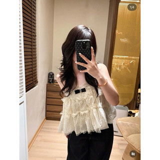 •𝙆𝙞𝙣𝙜𝙨𝙝𝙤𝙥𝙗𝙚𝙖𝙪𝙩𝙮•Áo Hai Dây Chấm Bi Nơ Đen QC