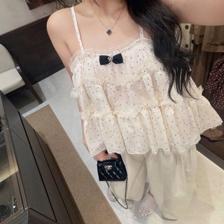 •𝙆𝙞𝙣𝙜𝙨𝙝𝙤𝙥𝙗𝙚𝙖𝙪𝙩𝙮•Áo Hai Dây Chấm Bi Nơ Đen QC