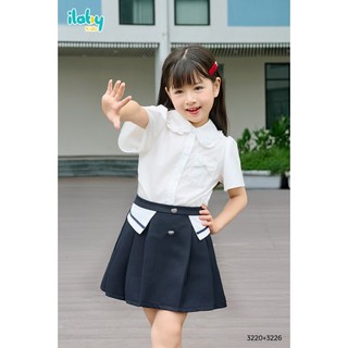 Set đồ đi học cho bé gái ILABY HCM áo sơ mi học sinh cổ sen và quần giả váy phối xếp ly xinh xắn[3226 3295]