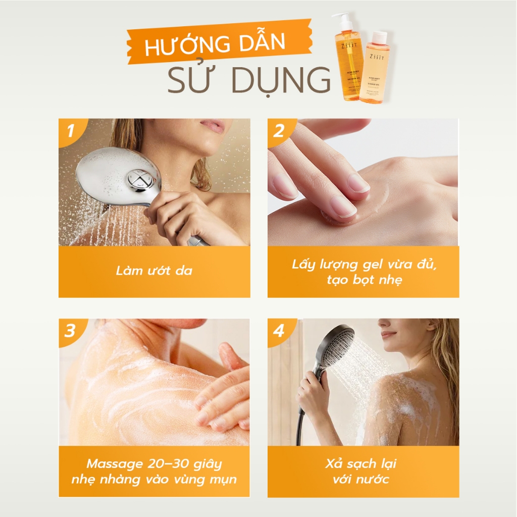 Sữa Tắm Giảm Mụn Lưng BHA 2% Kháng Khuẩn, Giảm Dầu Cho Da Nhạy Cảm ZiiiT 280ml