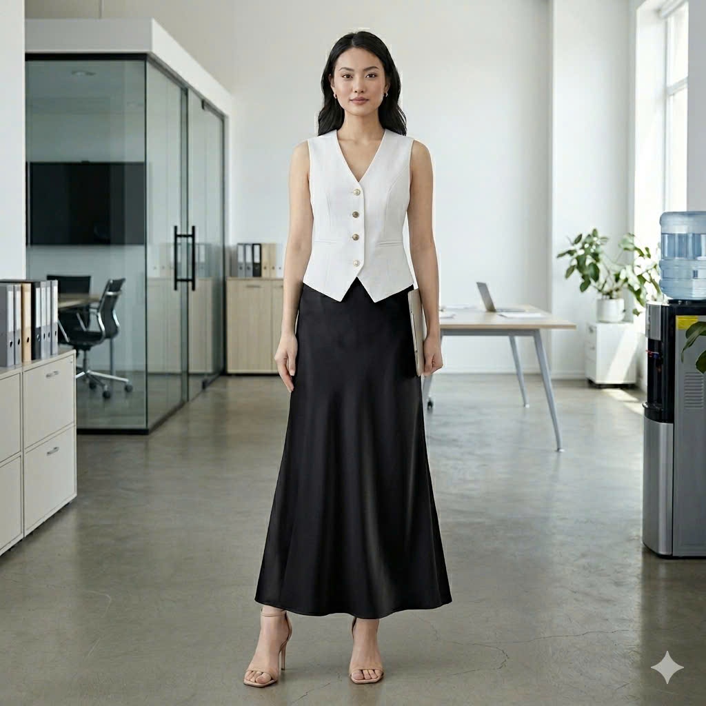 Chân Váy lụa Midi Dáng Dài Chữ A Cạp Trễ Lưng chun bên trong Chất lụa Vân Gỗ mềm mịn Ohari House