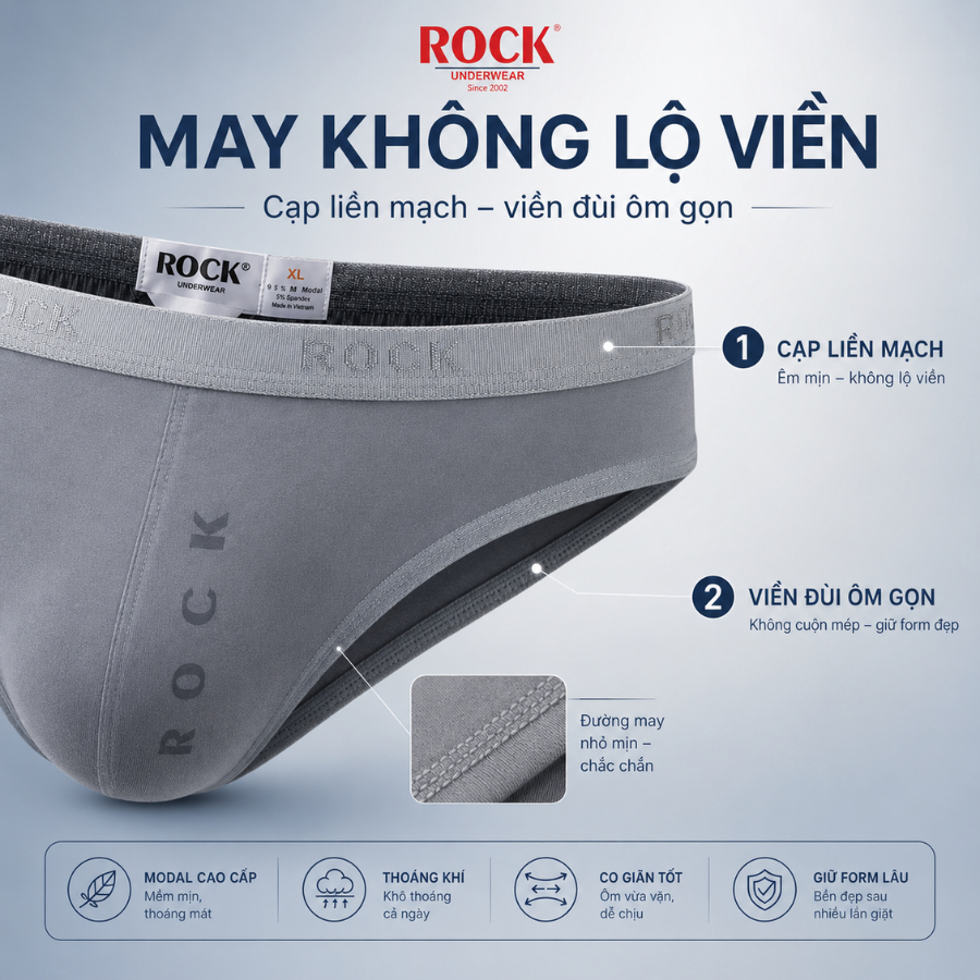 Quần Lót Nam ROCK QA428 Chất Liệu Cotton Cao Cấp Thoáng Mát Thấm Hút Tốt, Quần Sịp Nam Cao Cấp Không Bí Bách