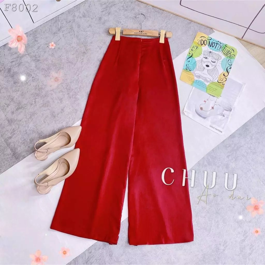 Áo Dài Chất Liệu Nhung Nhám Cao Cấp Hàng Thêu Và May Thủ Công Tỉ Mỉ Từng Áo - D10 Màu Đỏ Thuần