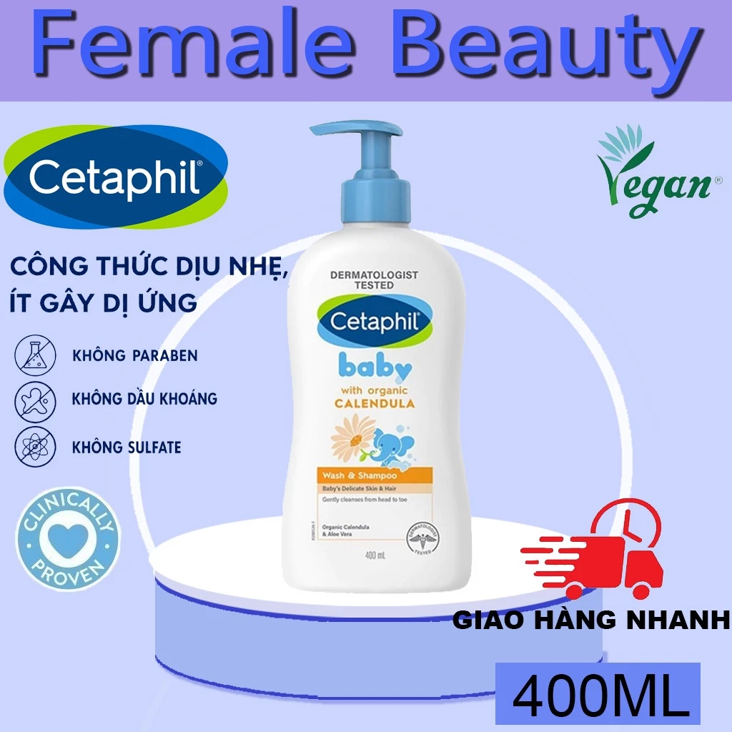 Sữa tắm gội Cetaphil Baby Wash and Shampoo 2 In 1 Calendula 400ml