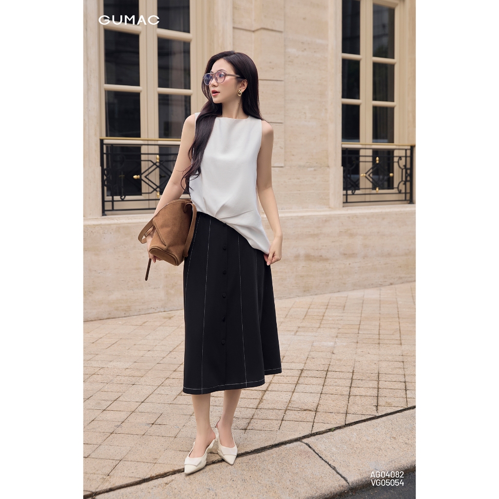 Chân Váy Nữ GUMAC Phom A Xòe Nhẹ Túi Xéo Thanh Lịch VG05054