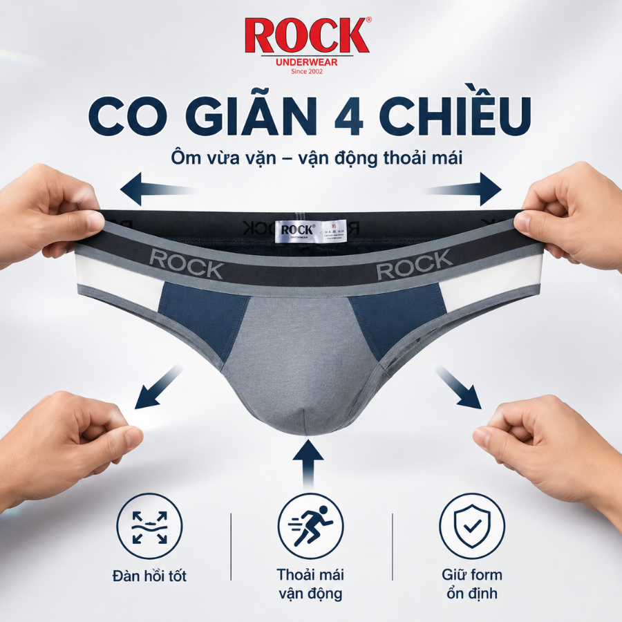 Quần Lót Nam ROCK QA019 Phong Cách Trẻ Trung Hiện Đại, Quần Sịp Nam Chất Liệu Cotton Co Giãn 4 Chiều Thoáng Khí