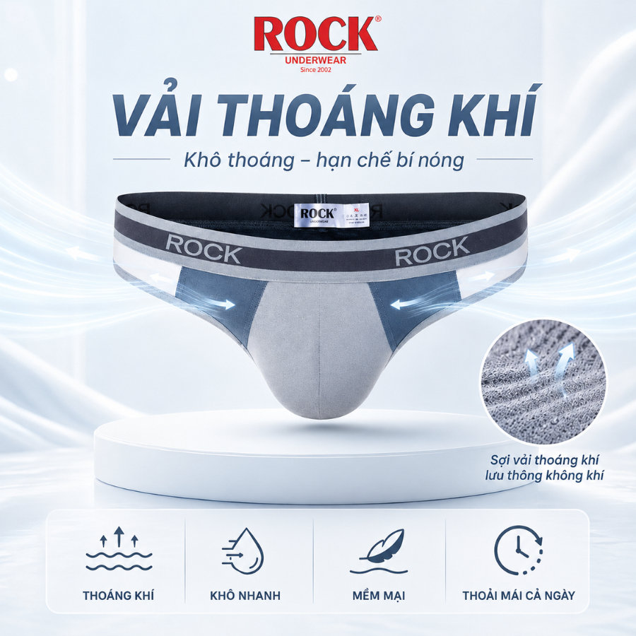 Quần Lót Nam ROCK QA019 Phong Cách Trẻ Trung Hiện Đại, Quần Sịp Nam Chất Liệu Cotton Co Giãn 4 Chiều Thoáng Khí