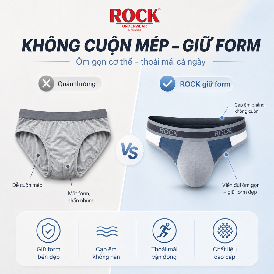 Quần Lót Nam ROCK QA019 Phong Cách Trẻ Trung Hiện Đại, Quần Sịp Nam Chất Liệu Cotton Co Giãn 4 Chiều Thoáng Khí