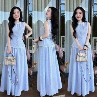 Set váy thời trang nữ chất vải kate thoáng mát thiết kế áo cọc tay viền ren phối chân váy suông sang trọng