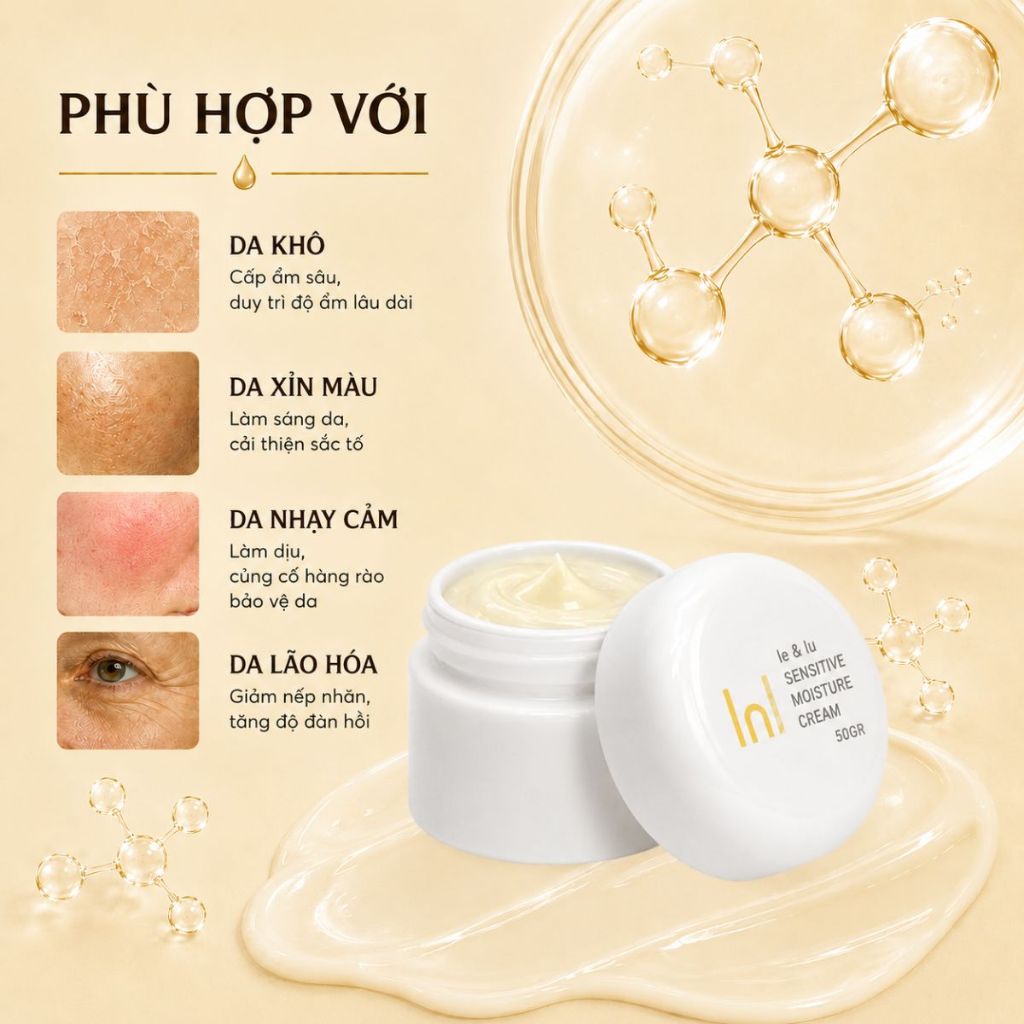 Kem dưỡng ẩm dịu nhẹ cho da khô, da thiếu ẩm và da nhạy cảm Sensitive Moisture Cream Le&Lu 50gr