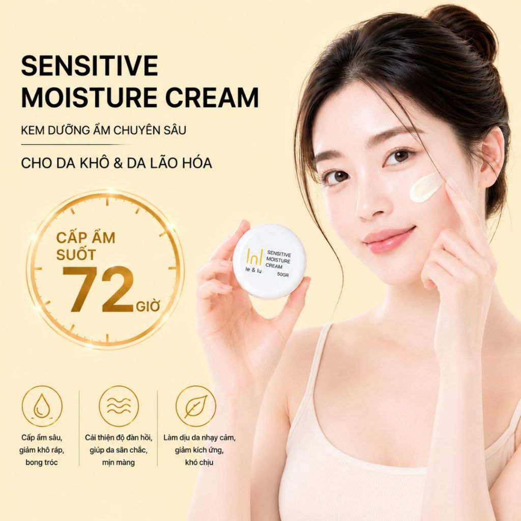 Kem dưỡng ẩm dịu nhẹ cho da khô, da thiếu ẩm và da nhạy cảm Sensitive Moisture Cream Le&Lu 50gr