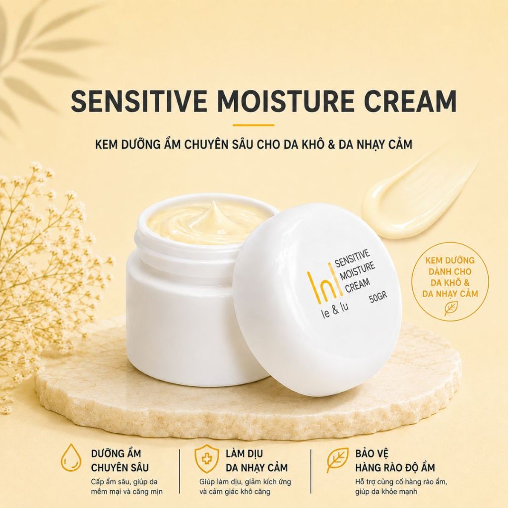 Kem dưỡng ẩm dịu nhẹ cho da khô, da thiếu ẩm và da nhạy cảm Sensitive Moisture Cream Le&Lu 50gr