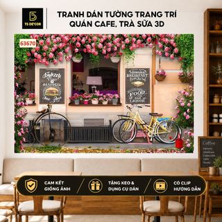 Tranh dán tường trang trí Quán Cafe, Trà Sữa, Trang Trí Cửa Hàng 3D