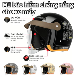 Mũ bảo hiểm Masontex 702 retro, kiểu nửa đầu, có kính gập tiện lợi, vỏ ABS cao cấp, đi xe máyxe điện