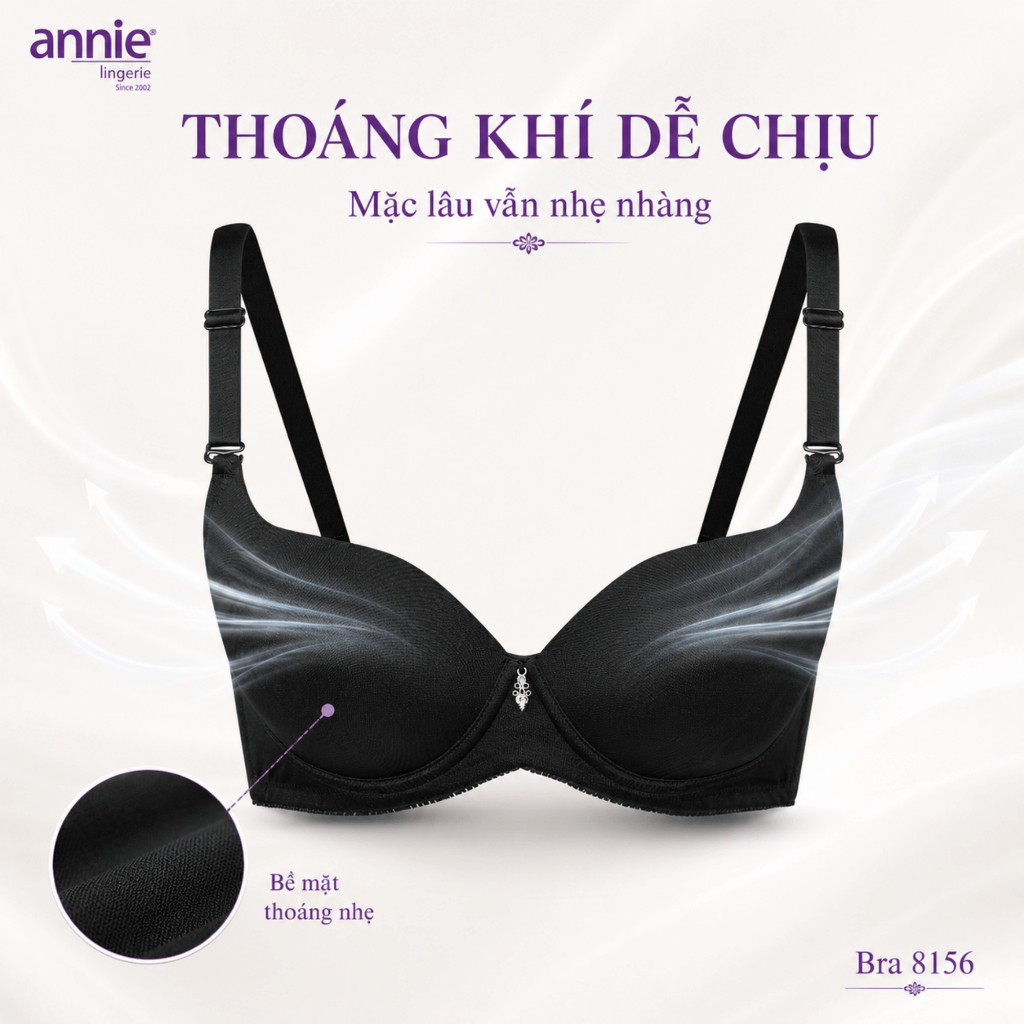 Áo Lót Nữ annie BRA8156 Cúp Trơn Có Gọng Nâng Ngực Tự Nhiên, Áo Ngực Đệm Vừa Êm Ái Mút Mỏng 1.5cm