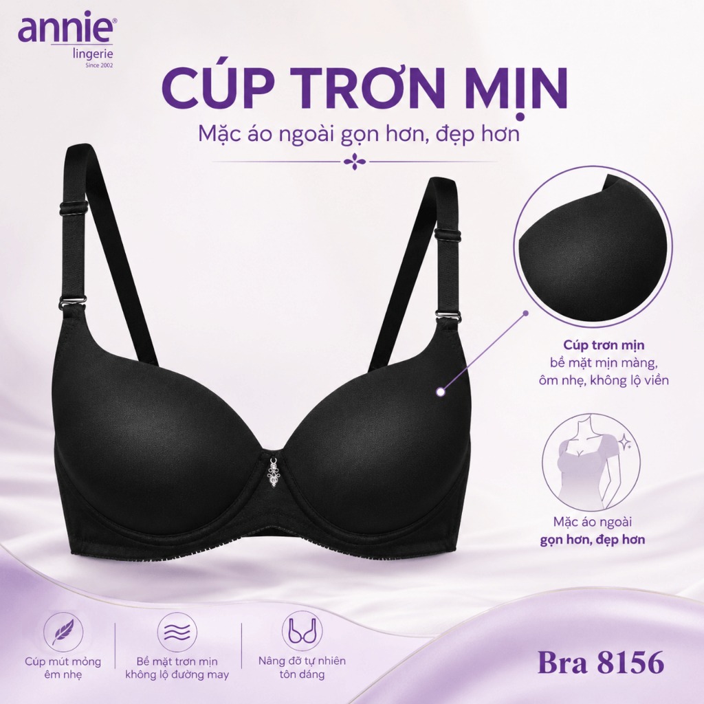 Áo Lót Nữ annie BRA8156 Cúp Trơn Có Gọng Nâng Ngực Tự Nhiên, Áo Ngực Đệm Vừa Êm Ái Mút Mỏng 1.5cm