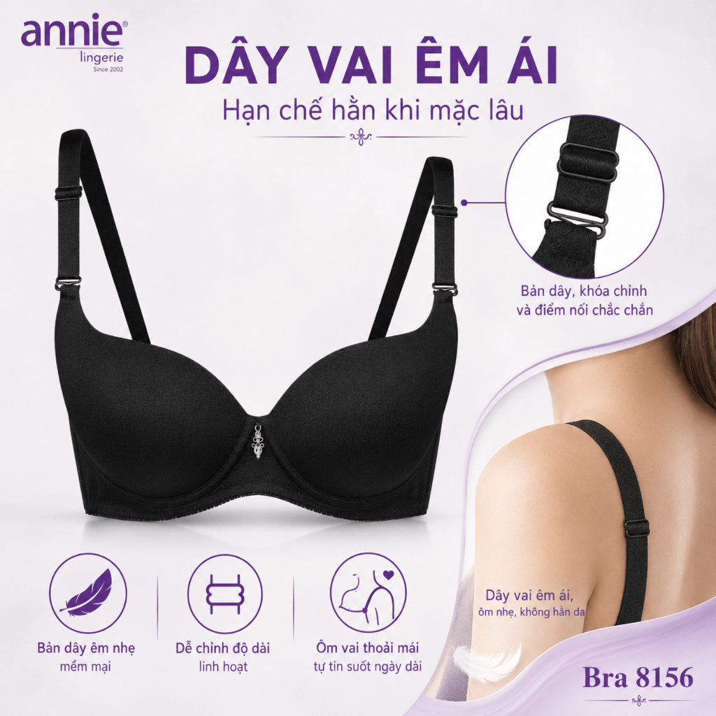 Áo Lót Nữ annie BRA8156 Cúp Trơn Có Gọng Nâng Ngực Tự Nhiên, Áo Ngực Đệm Vừa Êm Ái Mút Mỏng 1.5cm