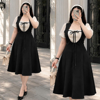 Đầm Bigsize Nữ Đi Tiệc Cổ Vuông Tay Phồng Phối Nơ Thanh Lịch Sang Chảnh 58-95kg G680/A694