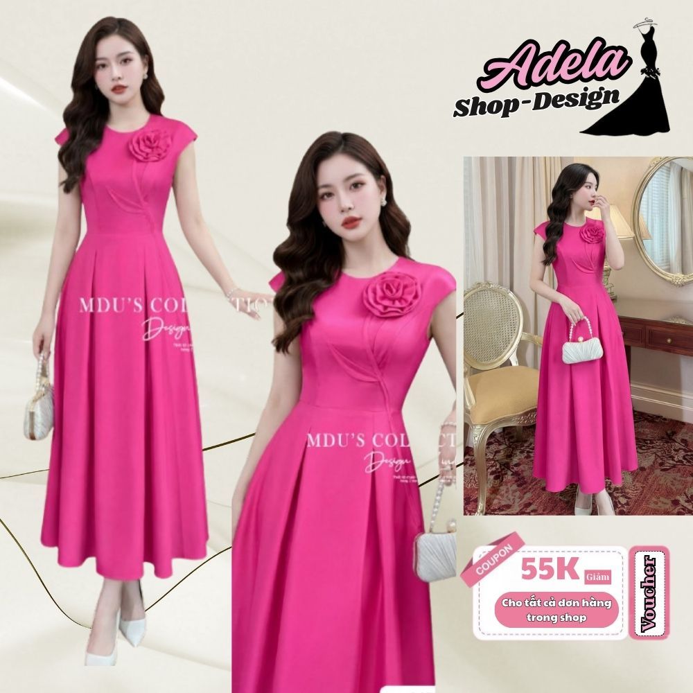 Váy Thiết Kế ADELA DESIGN Lụa Twist Satin Ép Mùng Hồng Sen Thanh Lịch Nữ Tính MDU5752