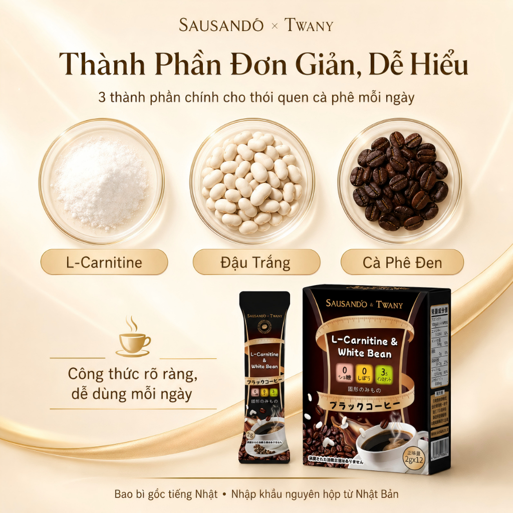Cà Phê L-Carnitine Đậu Trắng Sausando Twany Hỗ Trợ Quản Lý Cân Nặng Cà Phê Đen Nhật Bản