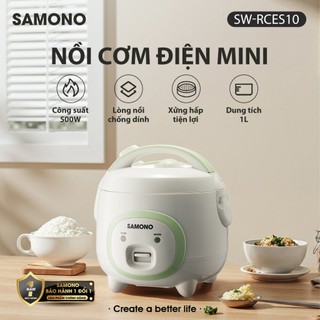 (Tặng hộp cơm) Nồi Cơm Điện mini SAMONO 1 Lít Công suất 500W - Lòng nồi chống dính - Kèm xửng hấp SW-RCES10