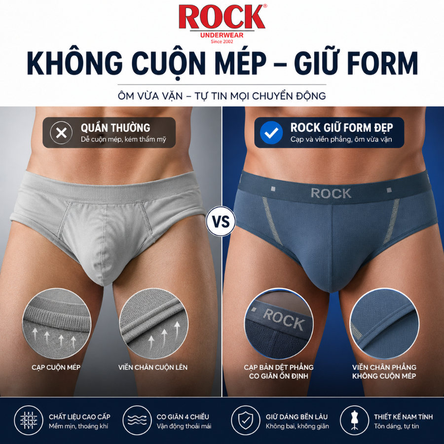 Quần Lót Nam ROCK 017 Chất Liệu Cotton 4 Chiều Thoáng Khí Cá Tính, Quần Lót Cotton Công Nghệ 4 Chiều Cao Cấp