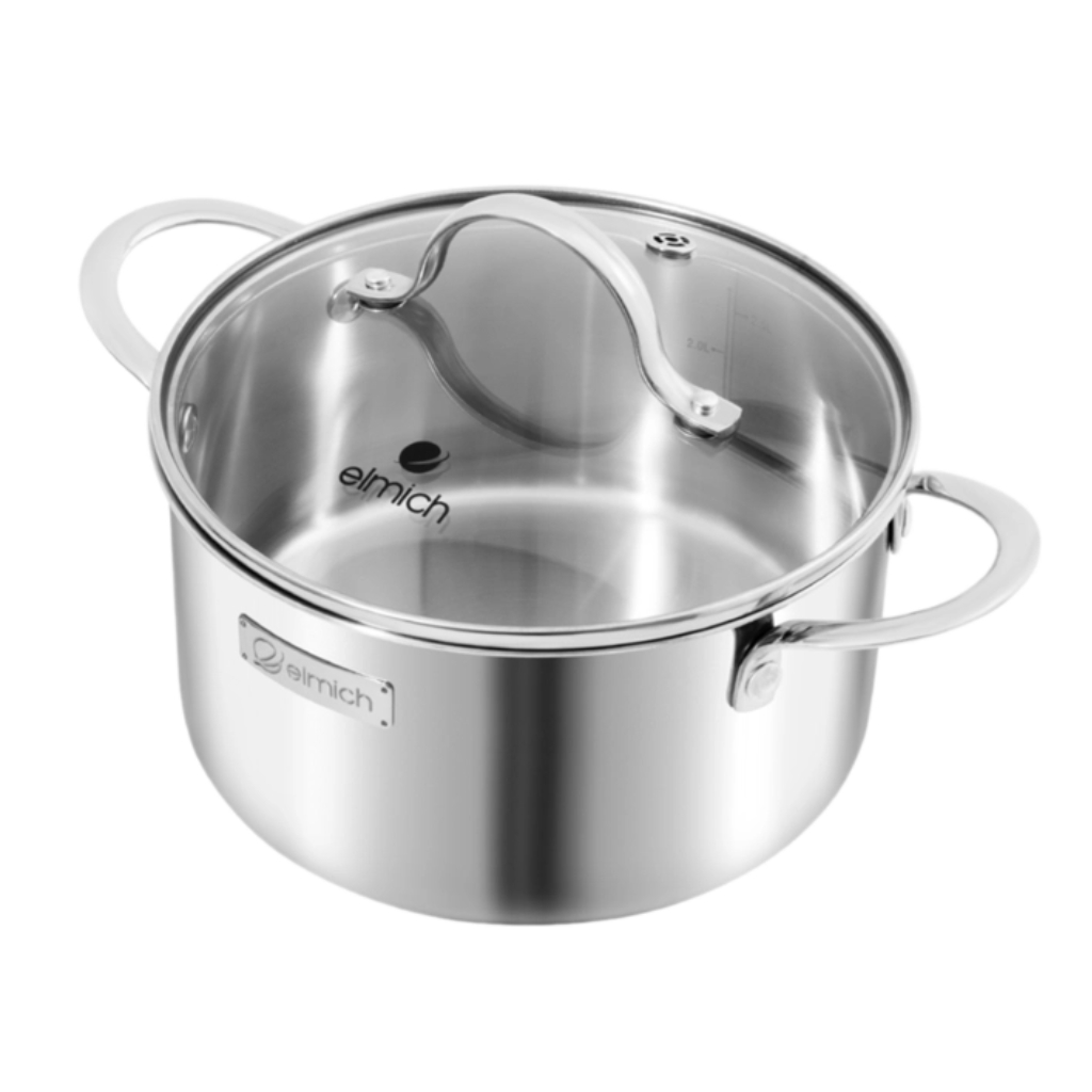Bộ Nồi Inox Liền Khối Elmich EL2487IN01 Size 16,20,24cm Công Nghệ 3 Lớp Dùng Bếp Từ Cao Cấp