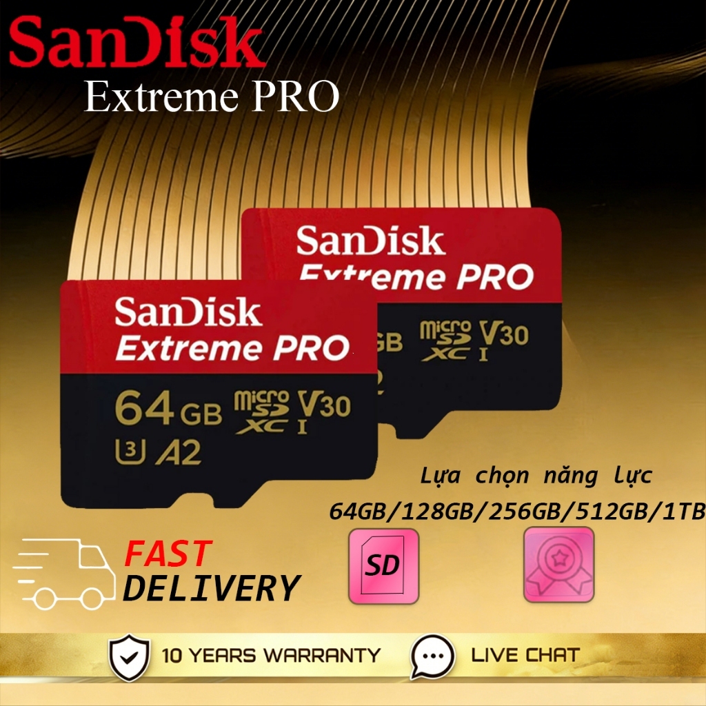 Thẻ Nhớ MicroSDXC,SanDisk Extreme Pro 32GB 128GB 64GB A2 U3 V30 200MB/s Bảo Hành Chính Hãng 5 Năm