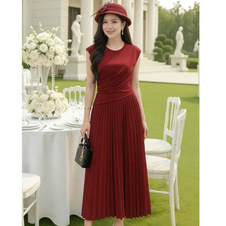 (May kỹ đẹp) ĐẦM Nữ Dữ Tiệc Form Xòe Nhẹ Phối XẾP LI SANG TRỌNG Nữ Tính CÓ BIGSIZE KME.STORE