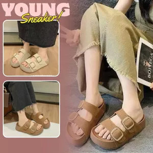 Dép Lê Nữ Quai Ngang, Dép Bệt Khuy Cài Đế Bằng 2 Quai 2 Khuy Đế Cao 4cm N21 || Young Sneaker