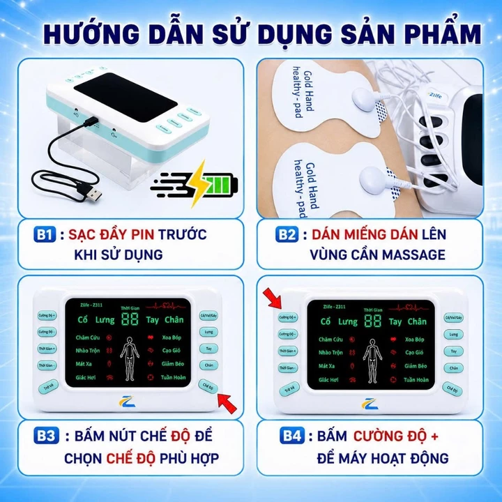 Máy Massage Xung Điện Z311 , Máy Mát xa Châm Cứu Điện Xung Lưu Thông Khí Huyết Giảm Đau Mỏi – 7