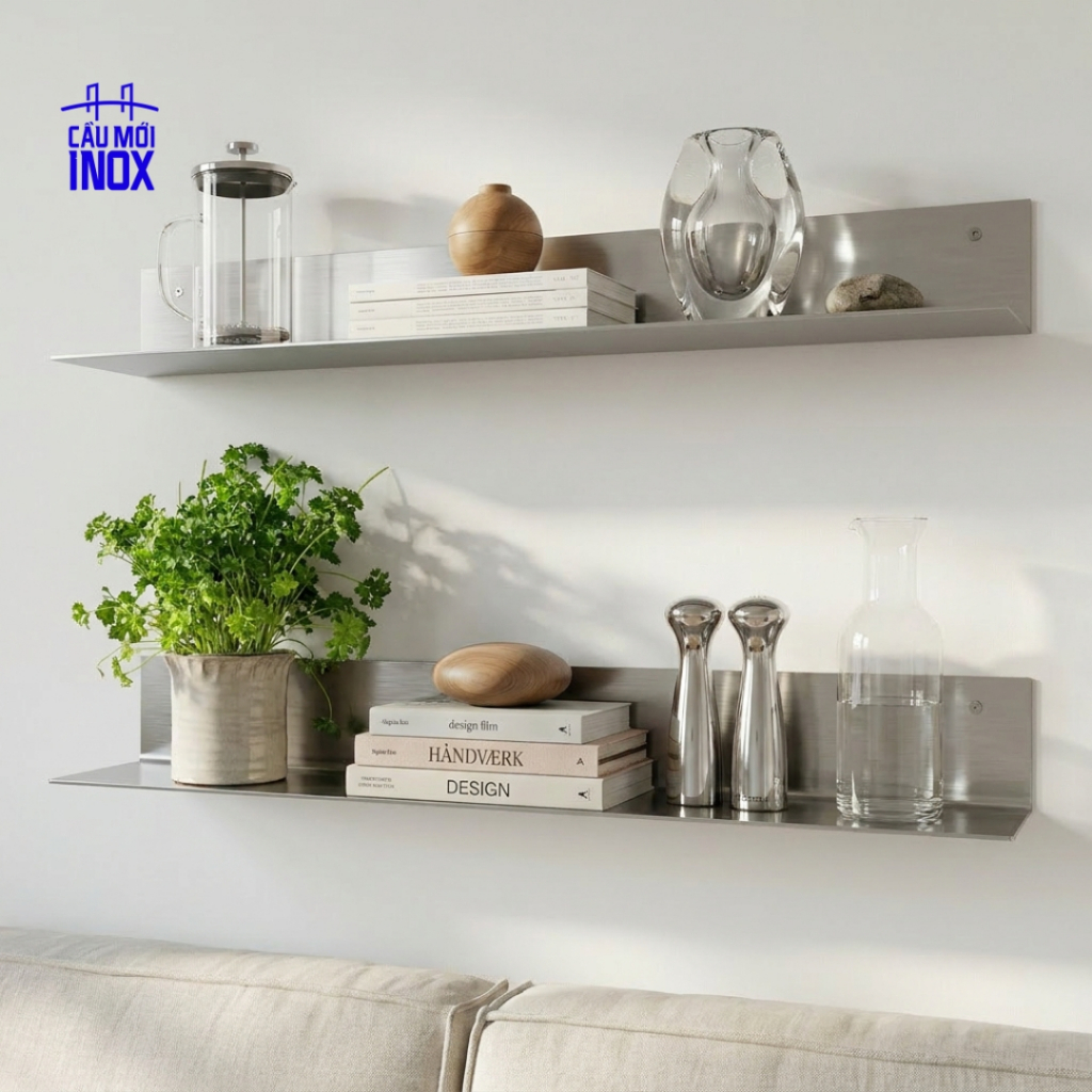 Kệ Inox 304 HL Gắn Tường Decor Hiện Đại Tối Giản – Dày Chuẩn 2mm / 3mm