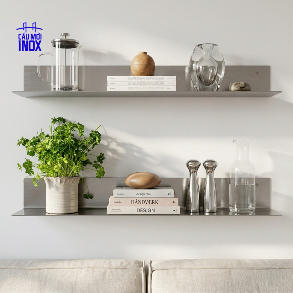 Kệ Inox 304 HL Gắn Tường Decor Hiện Đại Tối Giản – Dày Chuẩn 2mm / 3mm