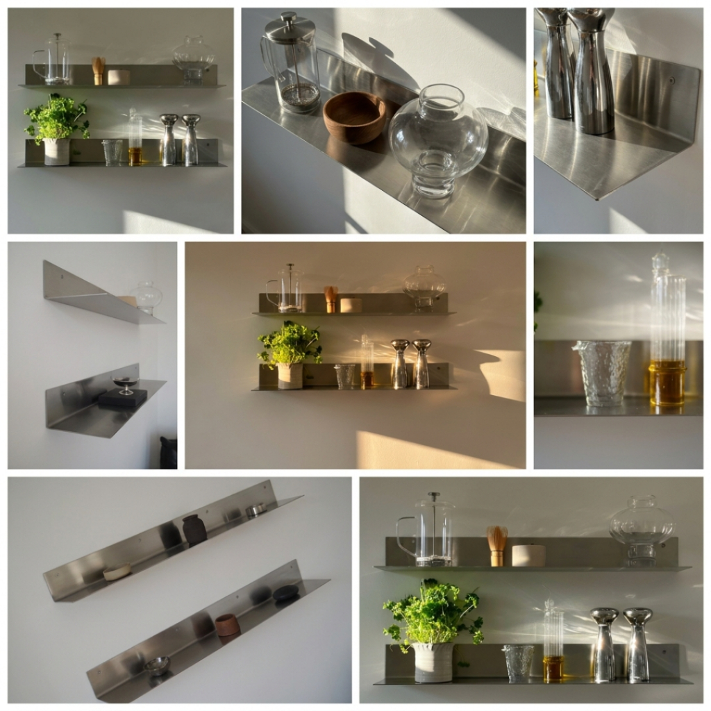 Kệ Inox 304 HL Gắn Tường Decor Hiện Đại Tối Giản – Dày Chuẩn 2mm / 3mm