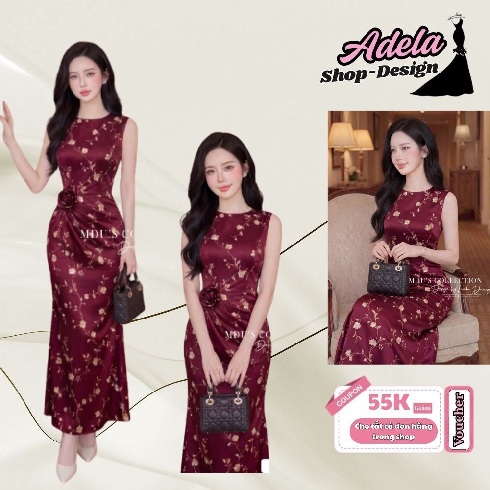 Váy Thiết Kế ADELA DESIGN Lụa Satin Cao Cấp Đuôi Cá Hoa Vải Thanh Lịch MDU6329