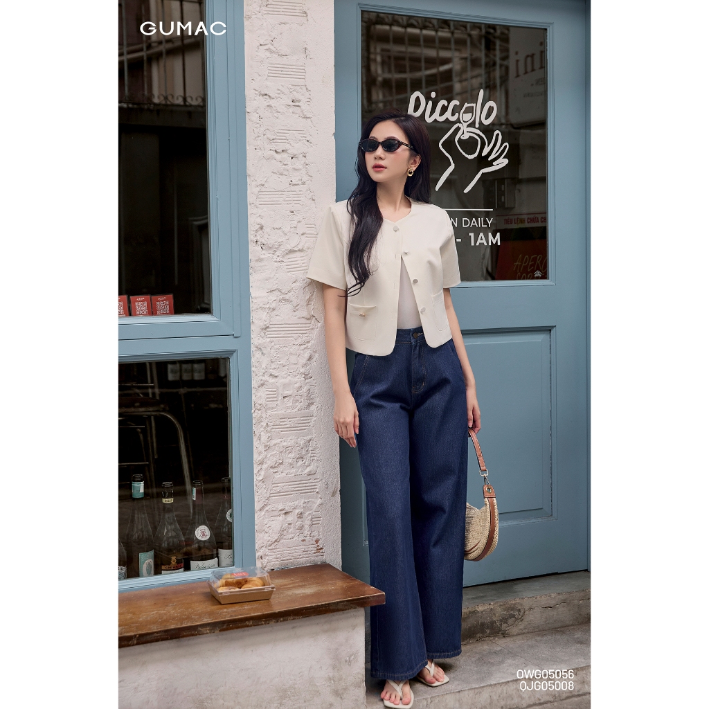 Quần Jeans Nữ GUMAC Form Ống Rộng Thiết Kế Basic Dễ Phối Đồ Hằng Ngày QJG05008