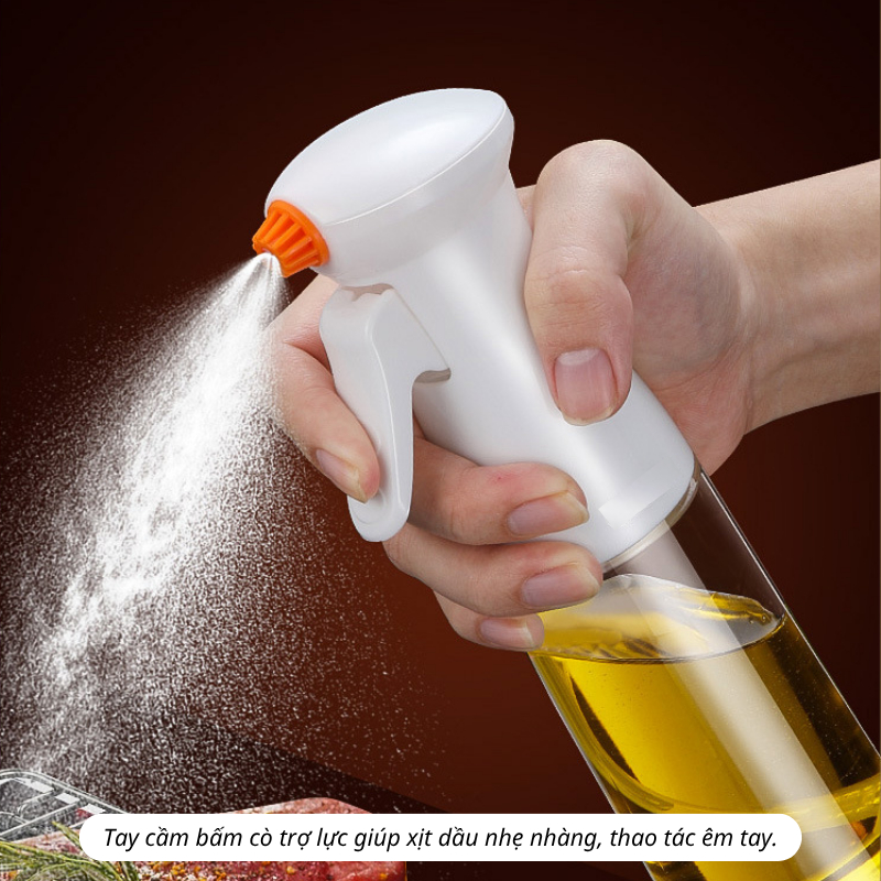 Chai Xịt Dầu Phun Sương 200ml - Bình Xịt Dầu Ăn Thủy Tinh Bấm Cò Cho Nồi Chiên Không Dầu, Salad, Nướng Chiên (PKB42)