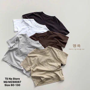 Áo Thun Cộc Tay Basic Cho Bé Từ 9-28kg Phong Cách Hàn Quốc Vải Cotton Cao Cấp Phối Túi Ngực MZ88087
