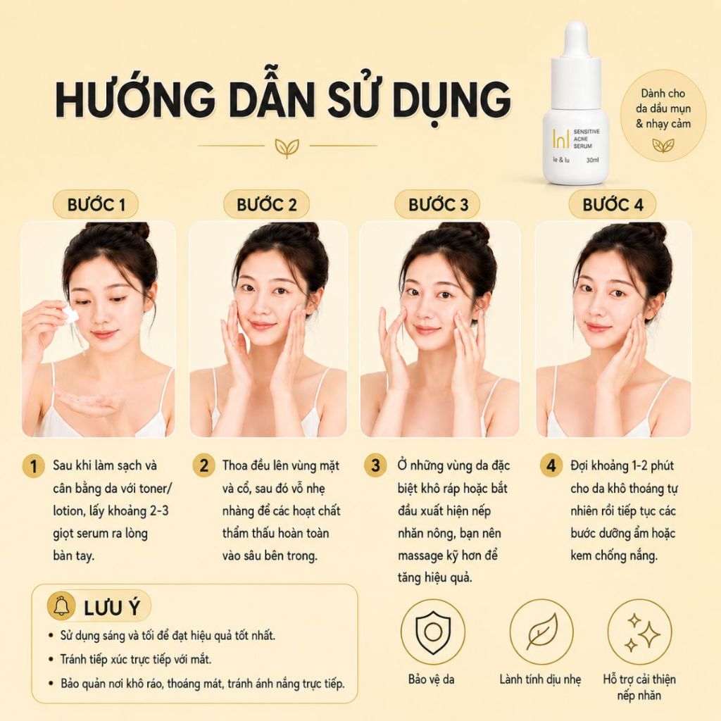 Serum Dưỡng Da Dầu Mụn, Kiểm Soát Nhờn, Giảm Mụn Dịu Nhẹ 30ml SENSITIVE ACNE SERUM Le&Lu
