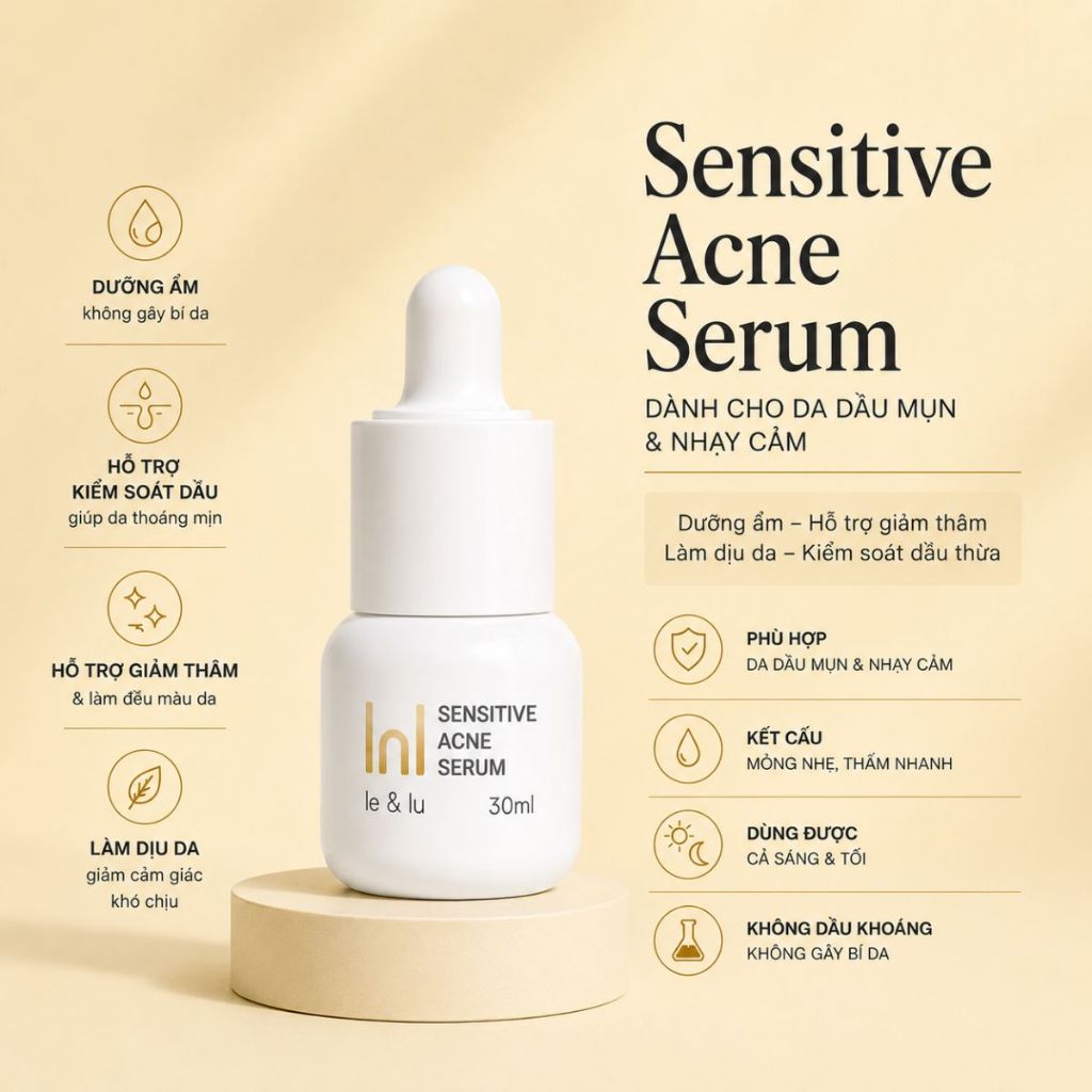 Serum Dưỡng Da Dầu Mụn, Kiểm Soát Nhờn, Giảm Mụn Dịu Nhẹ 30ml SENSITIVE ACNE SERUM Le&Lu