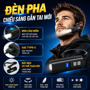 Đèn LED đeo cổ cảm ứng rảnh tay, đèn pin siêu sáng gắn tai, dùng sửa chữa, câu cá, cắm trại