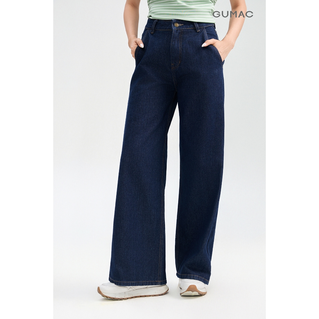 Quần Jeans Nữ GUMAC Form Ống Rộng Thiết Kế Basic Dễ Phối Đồ Hằng Ngày QJG05008