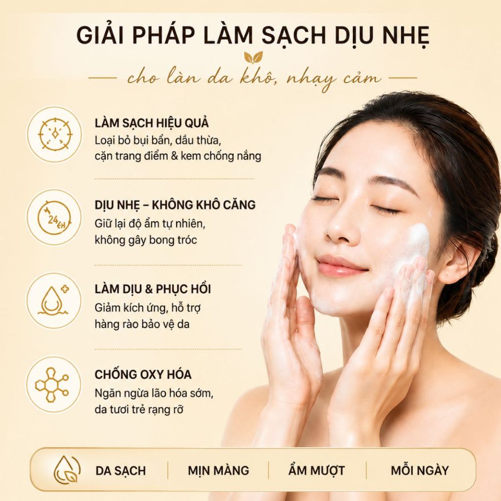 Sữa Rửa Mặt Dịu Nhẹ Dưỡng Ẩm Cho Da Khô, Thiếu Ẩm & Nhạy Cảm SENSITIVE MOISTURE CLEANSER Le&Lu 300ml