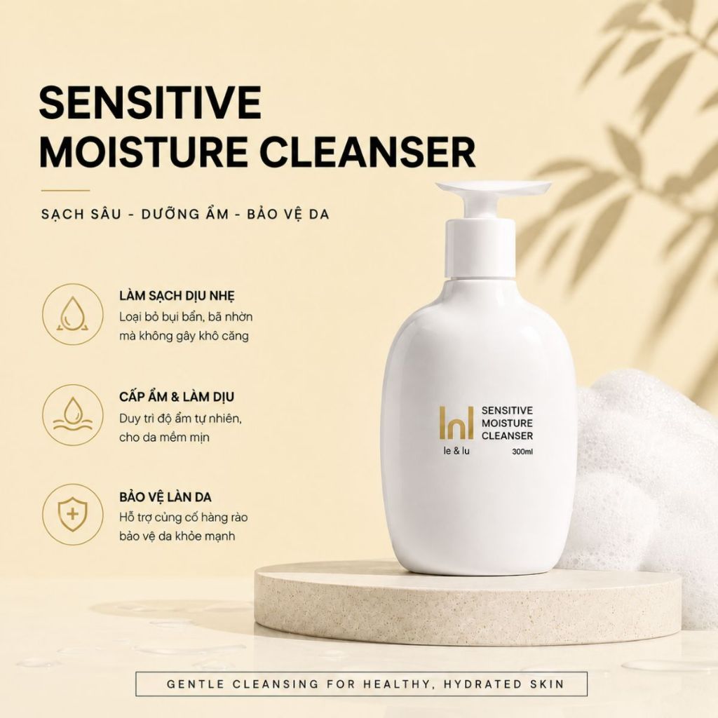 Sữa Rửa Mặt Dịu Nhẹ Dưỡng Ẩm Cho Da Khô, Thiếu Ẩm & Nhạy Cảm SENSITIVE MOISTURE CLEANSER Le&Lu 300ml