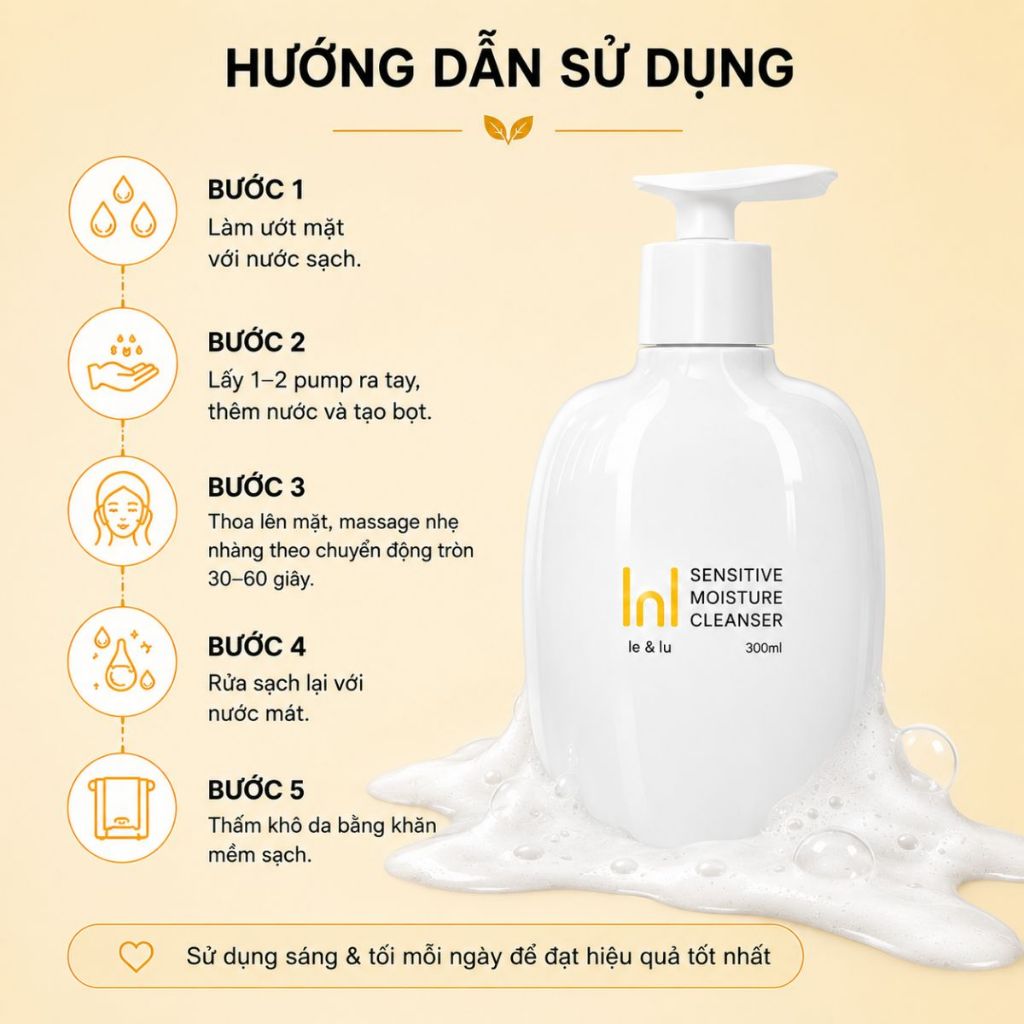 Sữa Rửa Mặt Dịu Nhẹ Dưỡng Ẩm Cho Da Khô, Thiếu Ẩm & Nhạy Cảm SENSITIVE MOISTURE CLEANSER Le&Lu 300ml