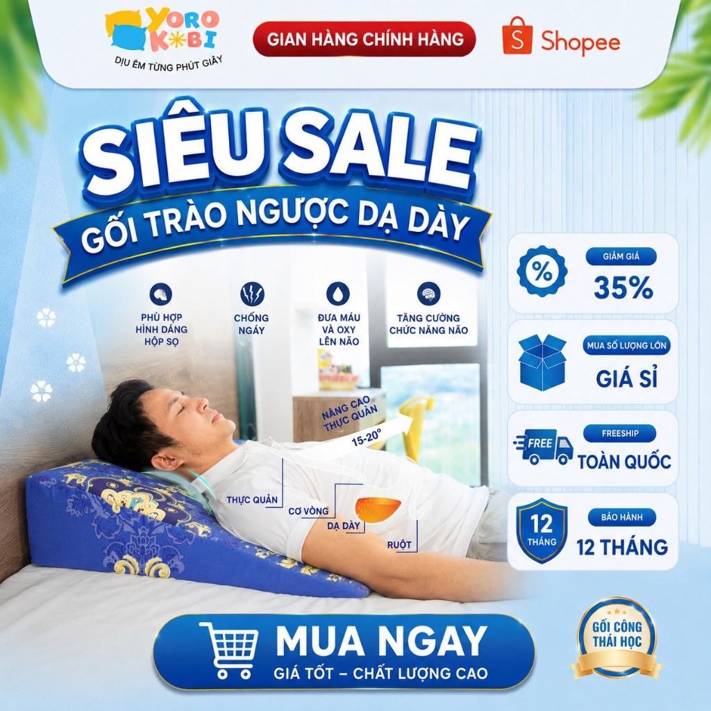 Gối Chống Trào Ngược Thiết Kế Bo Tròn Đỉnh Yorokobi – Thông Minh, Giảm Ợ Chua, Trào Ngược Dạ Dày