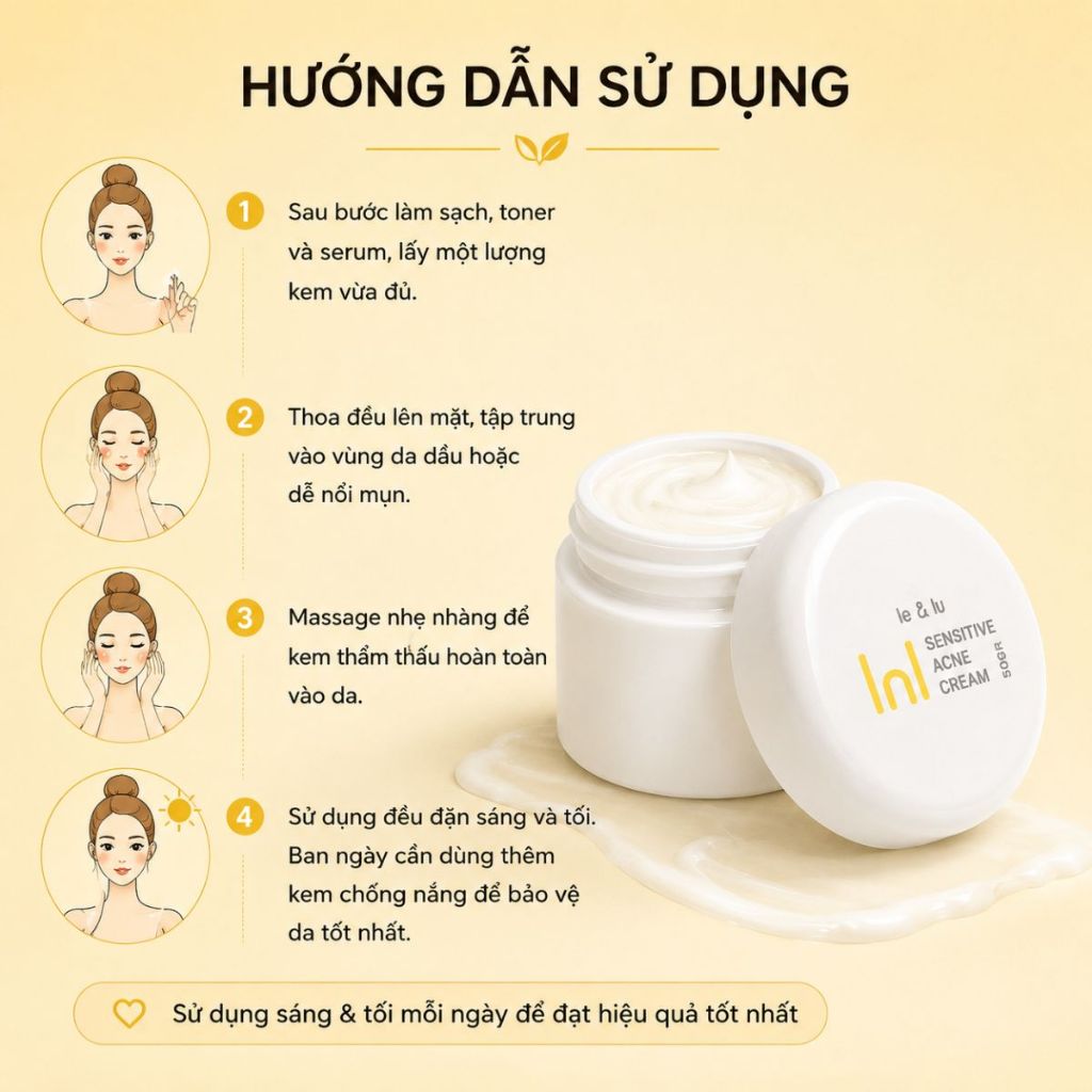 Kem Dưỡng Dịu Nhẹ Cho Da Dầu Mụn SENSITIVE ACNE CREAM Le&Lu 50gr